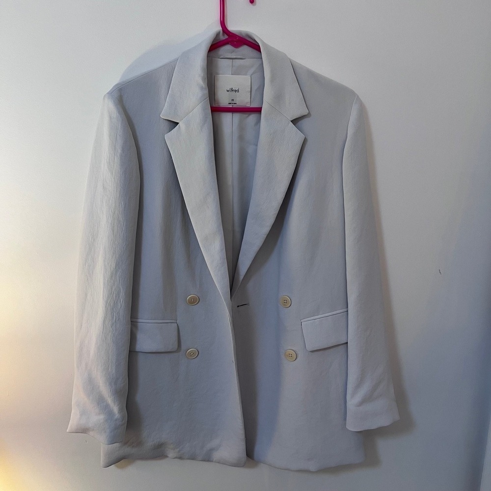 Wilfred Women's XS Pale Blue Double-Breasted Relaxed Blazer Jacket Made in China